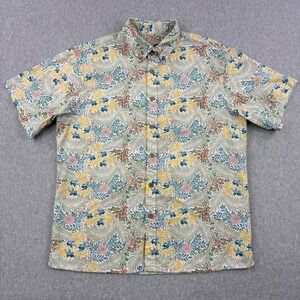 Yiume Shirt Mens Medium Multicolor Floral Leaf Print Button Down Short Sleeve